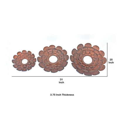 Blooming Metal Flower Wall Decor Mirror, Set of 3, Copper - View 5