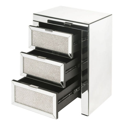 3 Drawer Beveled Mirrored Accent Table with Faux Diamond Inlay, Silver - View 3