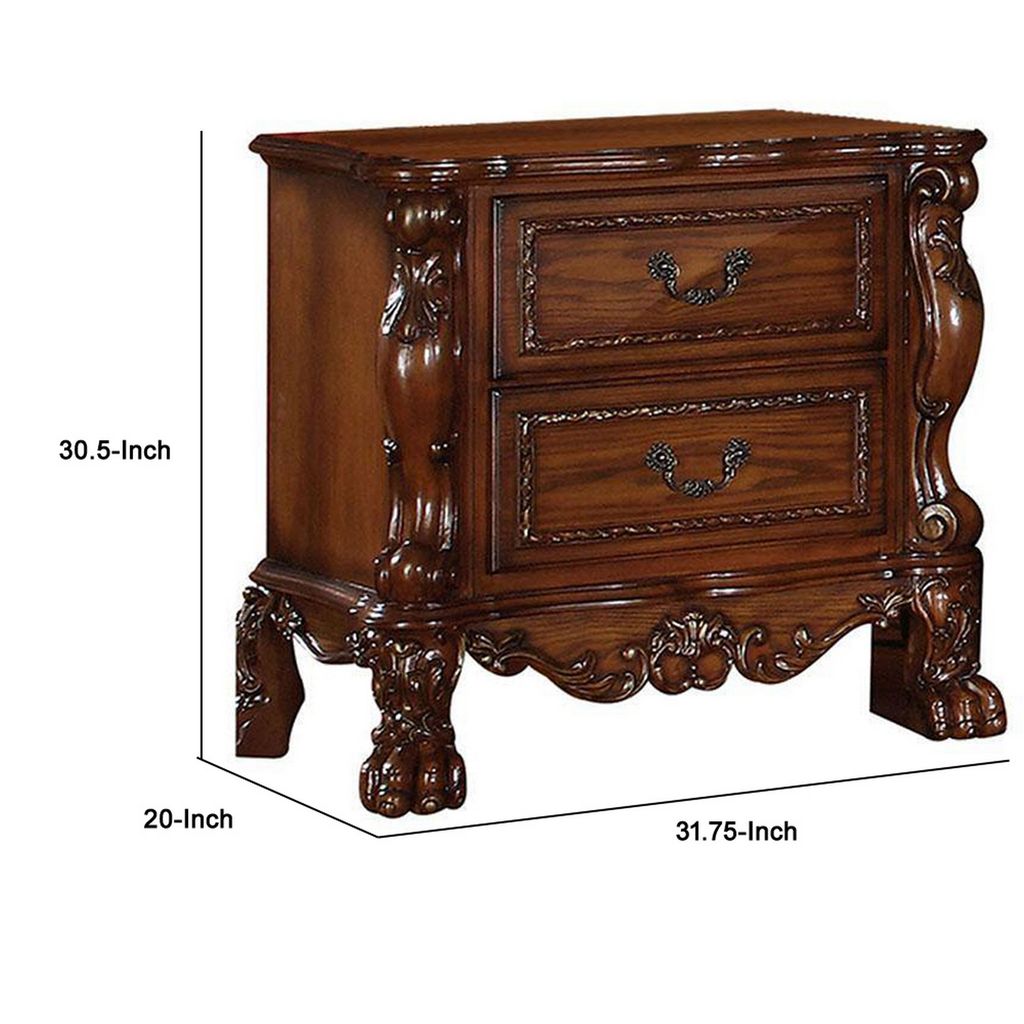 Wooden Night Stand with Two Drawer In Traditional Style, Brown - View 5