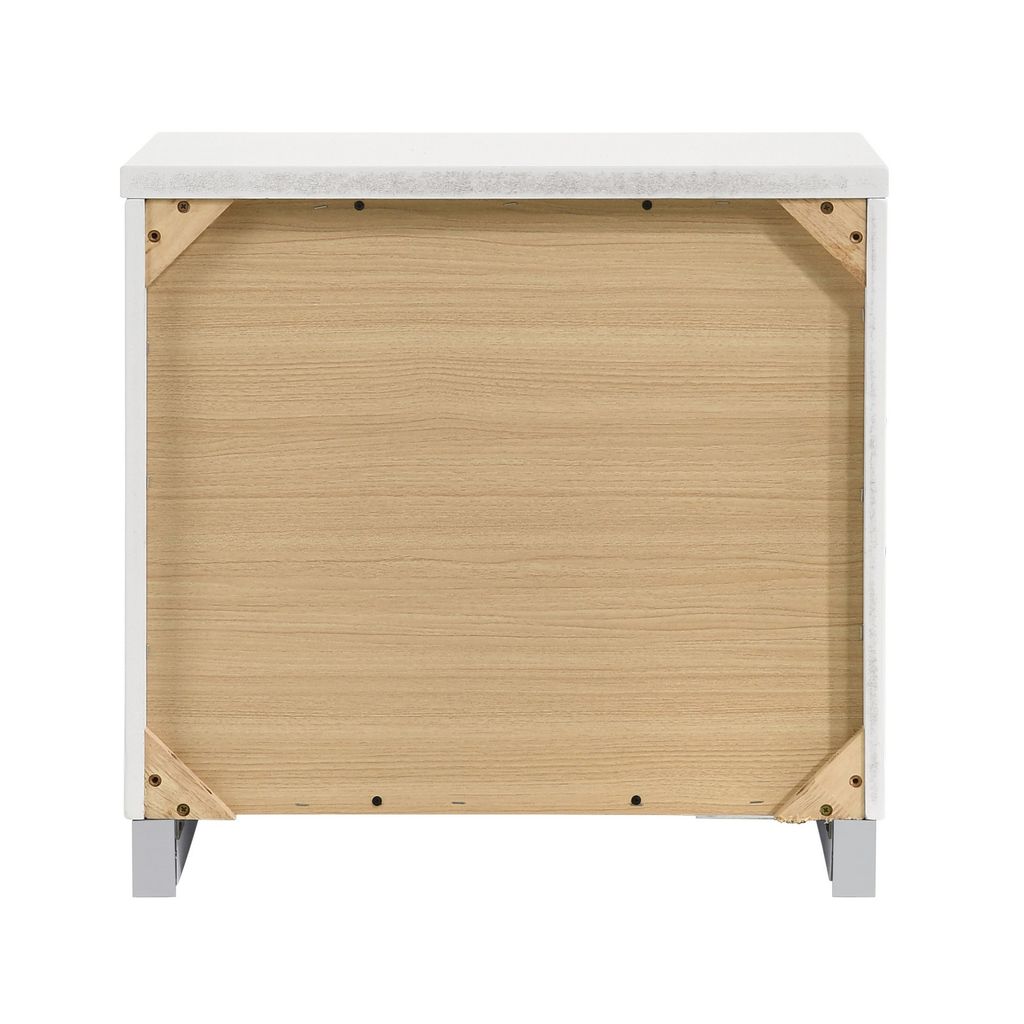 Wooden Nightstand with 2 Drawers and Chrome Metal Legs, White - View 4