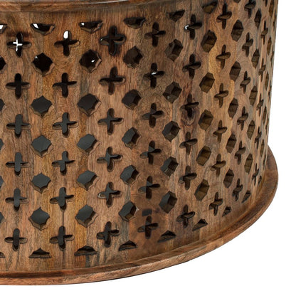 35, 34 Inch Coffee Table Set of 2, Mango Wood Lattice Design, Brown - View 4