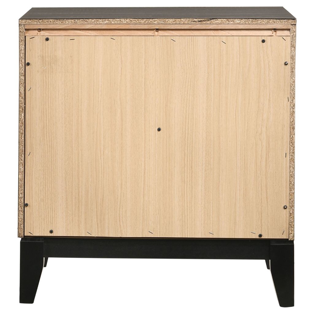 Wooden Nightstand with 2 Drawers and Chamfered legs, Gray and Black - View 6