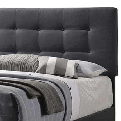 Queen Size Bed with Square Button Tufted Headboard, Dark Gray - View 4