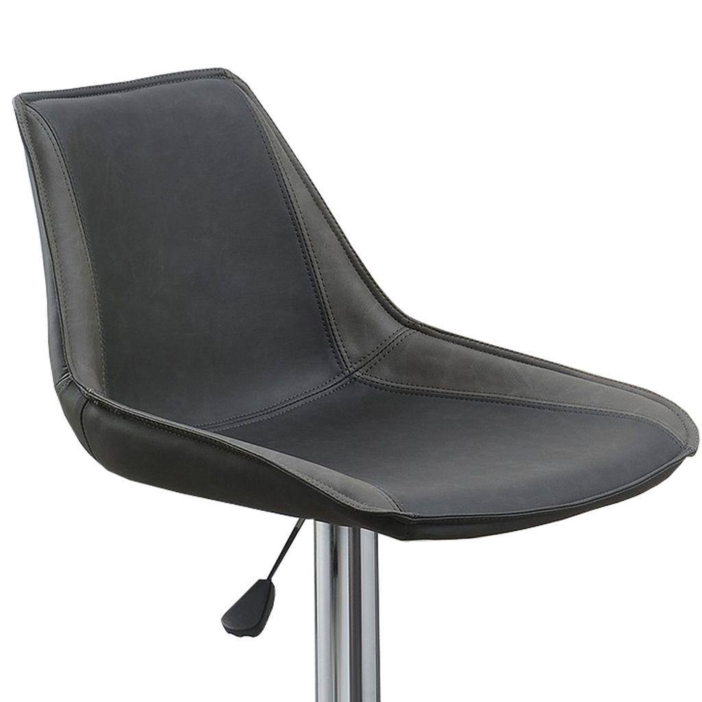 Carl 25-29 Inch Vegan Faux Leather Bar Stool, Adjustable Height, Set of 2, Gray Seat - View 2
