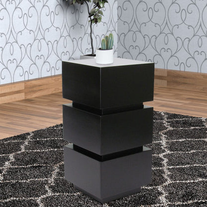 Wooden Pedestal Stand in Stacked Cube Design, Antique Black - View 7