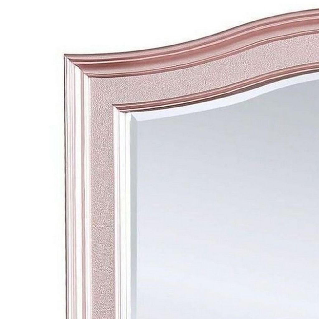 46 Inch Contemporary Style Wooden Frame Mirror, Rose Pink - View 2