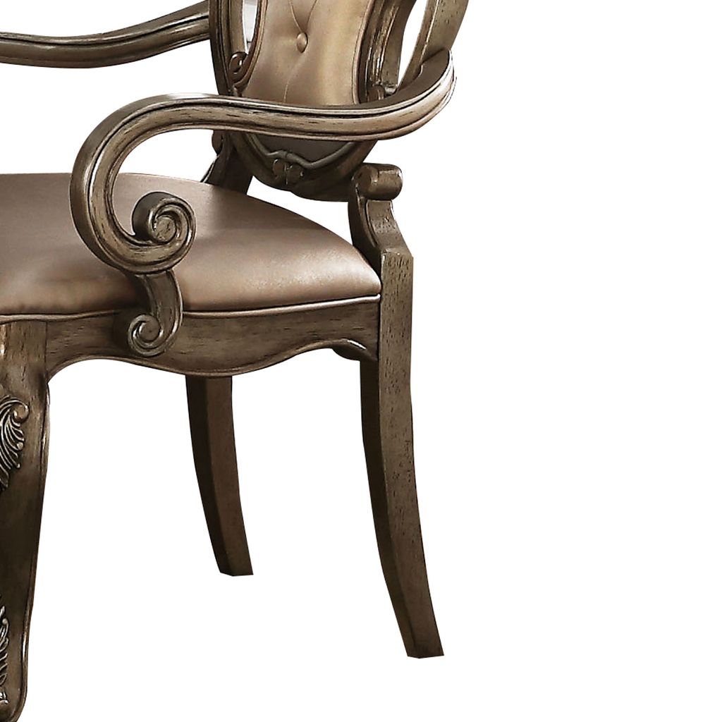26 Inch Dining Chair, Faux Leather, Set of 2, Champagne Gold - View 3