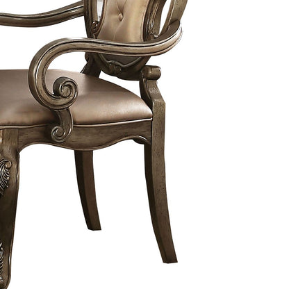 26 Inch Dining Chair, Faux Leather, Set of 2, Champagne Gold - View 3