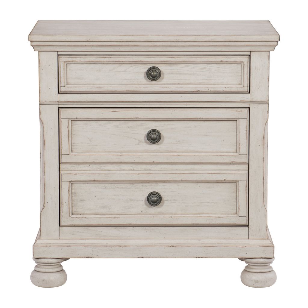 Cottage 2 Drawer Nightstand with Molded Details and Bun feet, Antique White - View 2