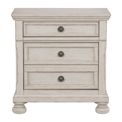 Cottage 2 Drawer Nightstand with Molded Details and Bun feet, Antique White - View 2