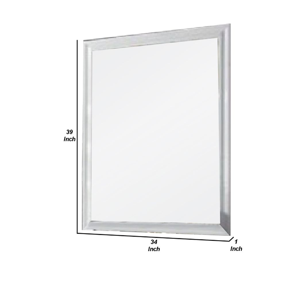 Tyra 39 Inch Wall Mirror, Rectangular Wood Frame, White - View 6
