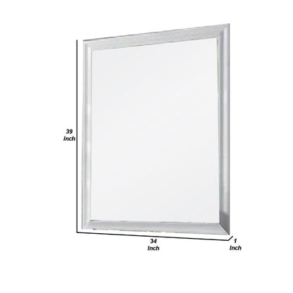 Tyra 39 Inch Wall Mirror, Rectangular Wood Frame, White - View 6