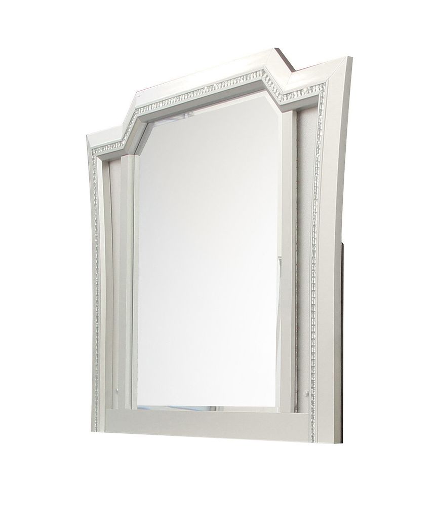 Elegant Mirror with Crystal Sparkling Trim and Led Lights, Silver - View 4