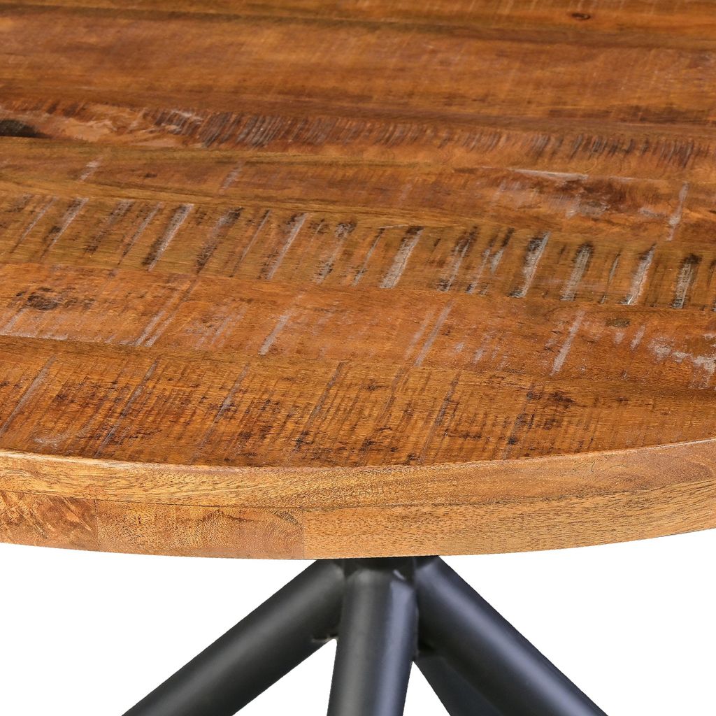 48 Inch Handcrafted Dining Table, Solid Mango Wood Round Top with Iron Crisscrossed Legs, Natural Br - View 6