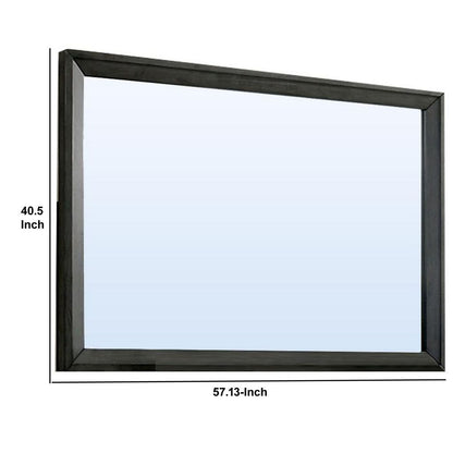 45 Inch Rectangular Wooden Frame Contemporary Mirror, Gray - View 5