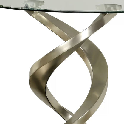 Sofa Table with Twisted Metal Base and Semi Circular Glass Top, Silver - View 4
