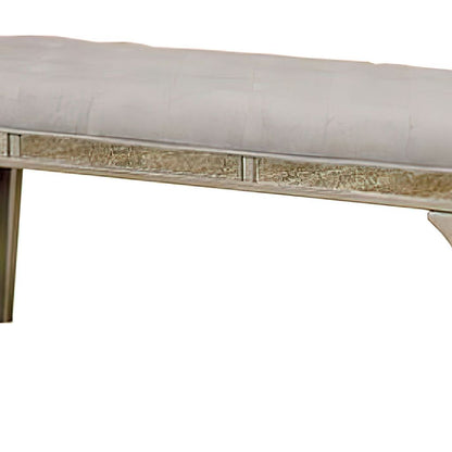 51 Inch Wood Bench, Cushioned Seat, Tapered Legs Support, Gray, Champagne Silver - View 4