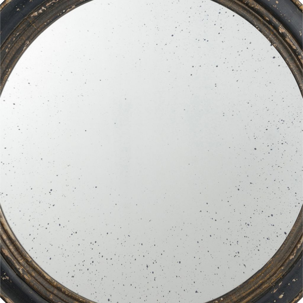 24 Inch Round Wall Mount Mirror, Molded Trim Wood Frame, Distressed Brown - View 2