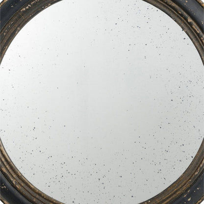 24 Inch Round Wall Mount Mirror, Molded Trim Wood Frame, Distressed Brown - View 2
