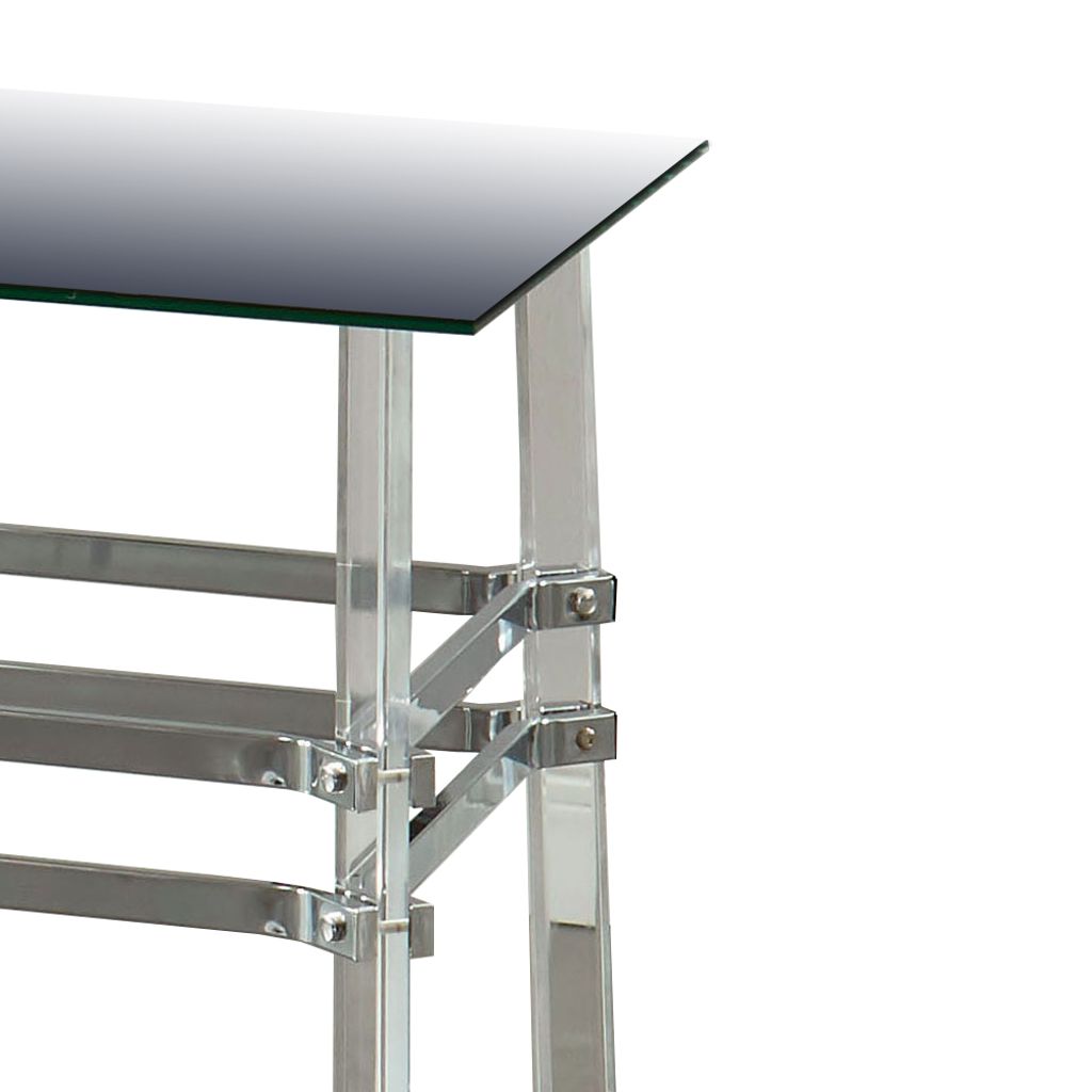 Square Glass and Metal End Table with Tubular Legs, Silver and Clear - View 3