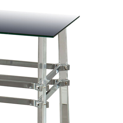 Square Glass and Metal End Table with Tubular Legs, Silver and Clear - View 3