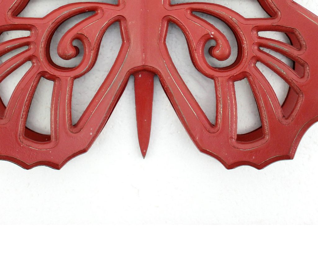 Set of 2 Wooden Butterfly Wall Plaque with Cutout Detail, Red - View 4