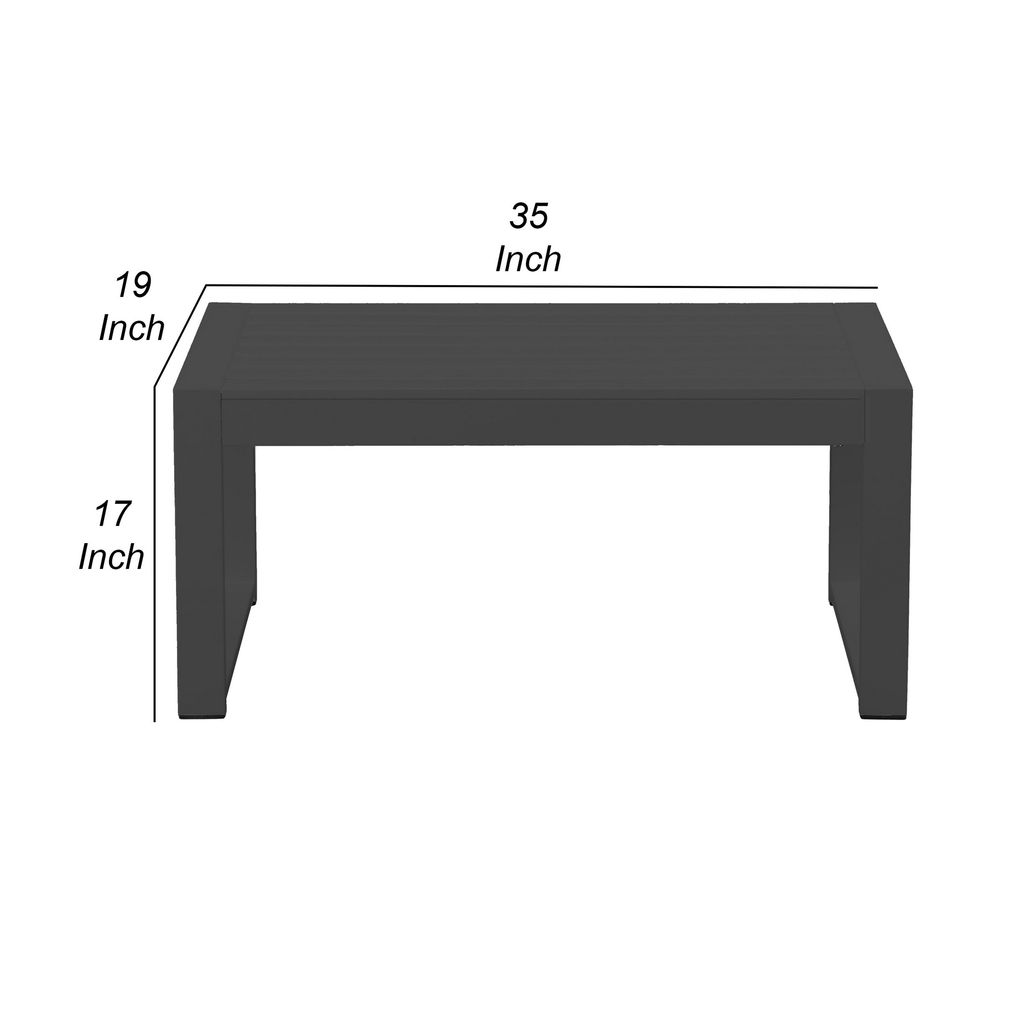Kili 35 Inch Coffee Table, Polyresin Surface, Jet Black Aluminum Frame - View 5