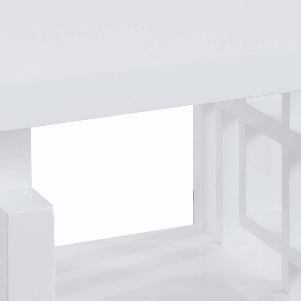 22 Inch Wood End Table, Geometric Frame, 1 Shelf, Glossy White - View 4