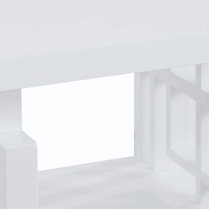22 Inch Wood End Table, Geometric Frame, 1 Shelf, Glossy White - View 4