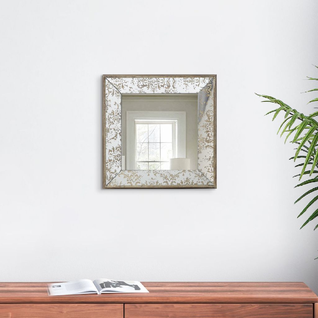 Filo 15 Inch Square Accent Wall Mirror, Raised Edges, Silver Wood Frame - View 6
