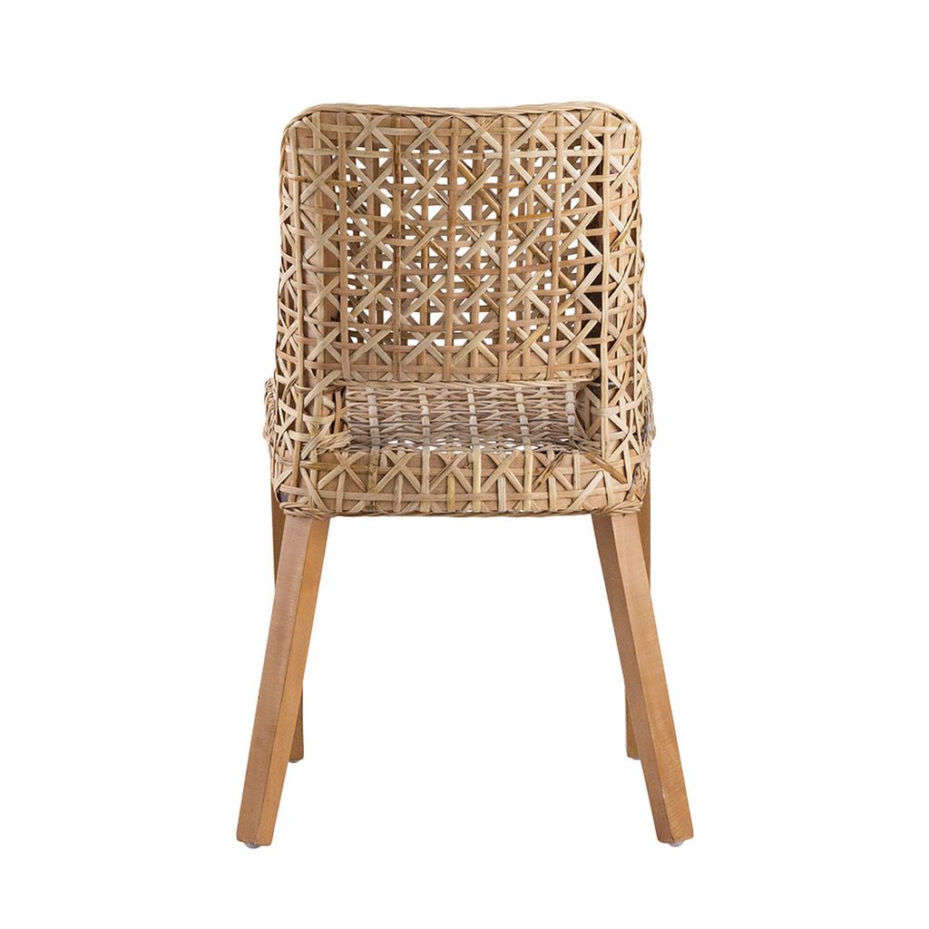 21 Inch Dining Side Chair, Woven Rattan Backrest, Wood Frame, Natural Brown - View 4