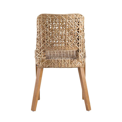 21 Inch Dining Side Chair, Woven Rattan Backrest, Wood Frame, Natural Brown - View 4