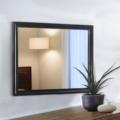 47 Inch Wood Mirror, Landscape Frame, Classic, Black - View 6