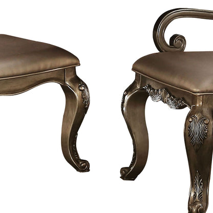 26 Inch Dining Chair, Faux Leather, Set of 2, Champagne Gold - View 4