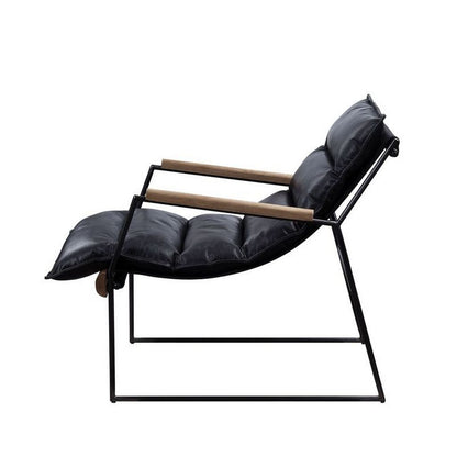 Accent Chair with Leatherette Seat and Metal Frame, Black - View 4