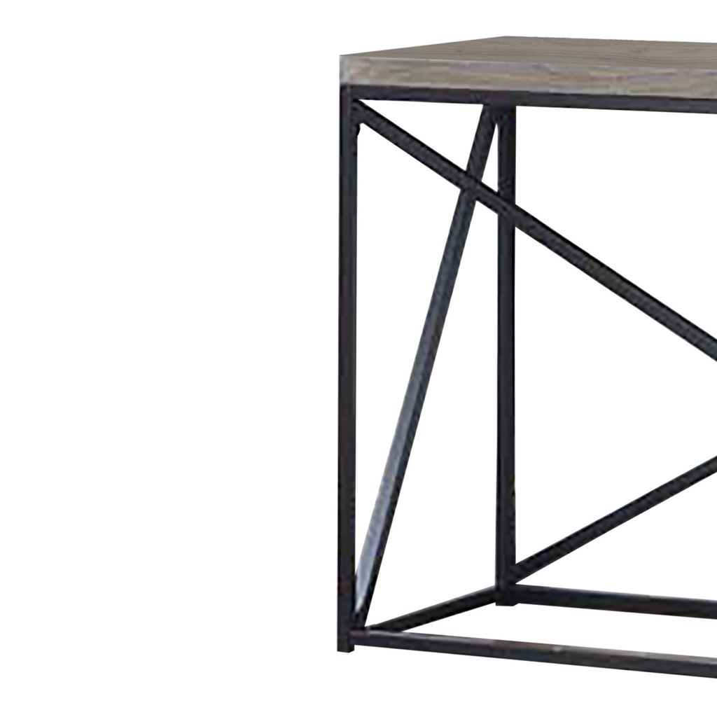 Industrial Style Minimal Sofa Table With Wooden Top And Metallic Base, Sonoma Gray - View 5