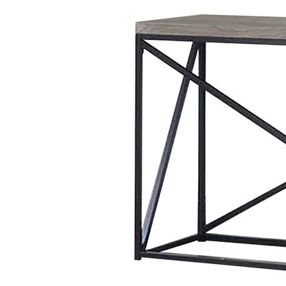 Industrial Style Minimal Sofa Table With Wooden Top And Metallic Base, Sonoma Gray - View 5