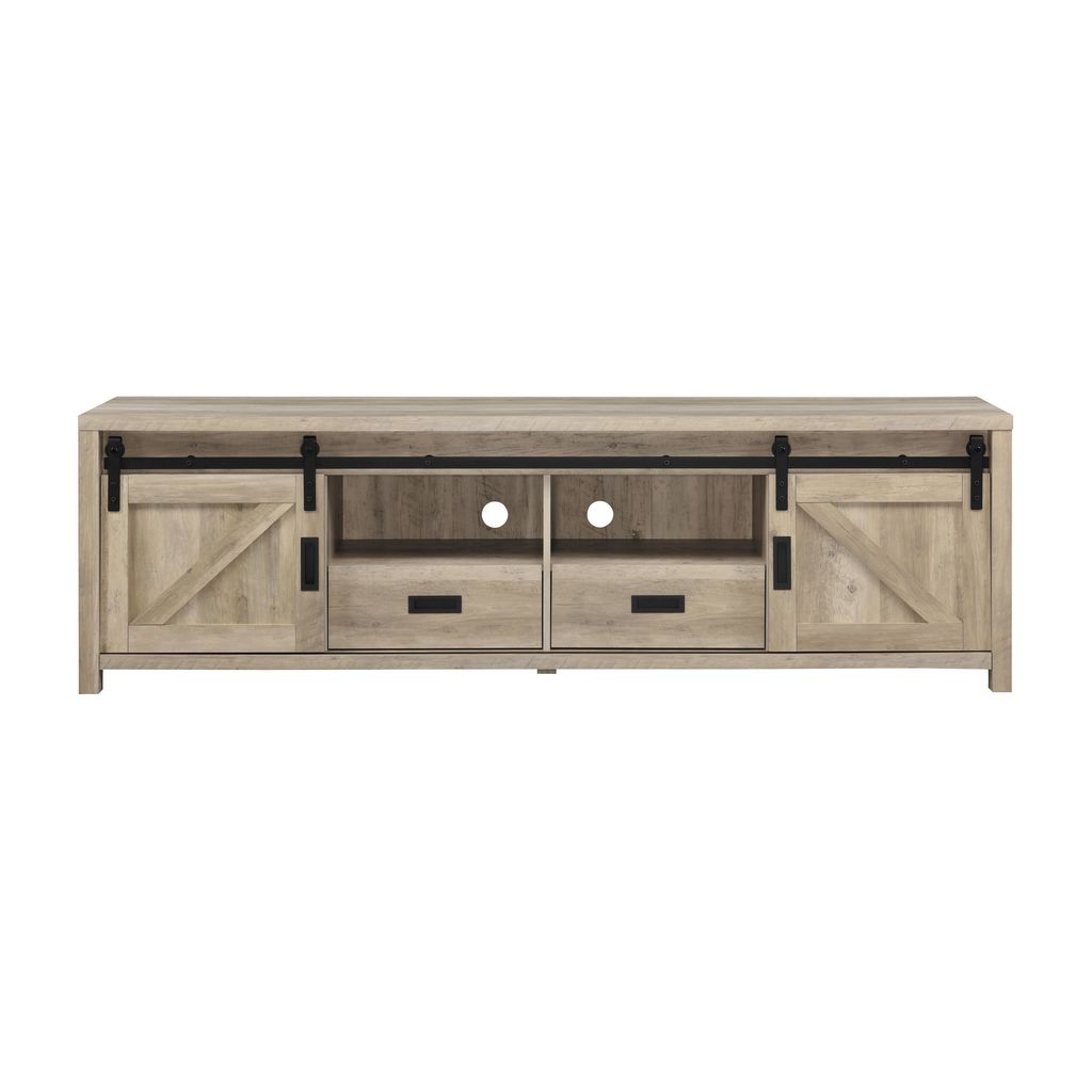 Sem 79 Inch TV Media Entertainment Console, Sliding Doors, 2 Drawers, Brown - View 2