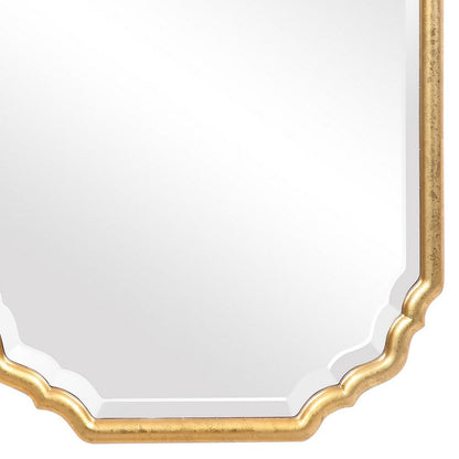32 Inches Curved Design Wooden Vanity Mirror, Gold - View 5