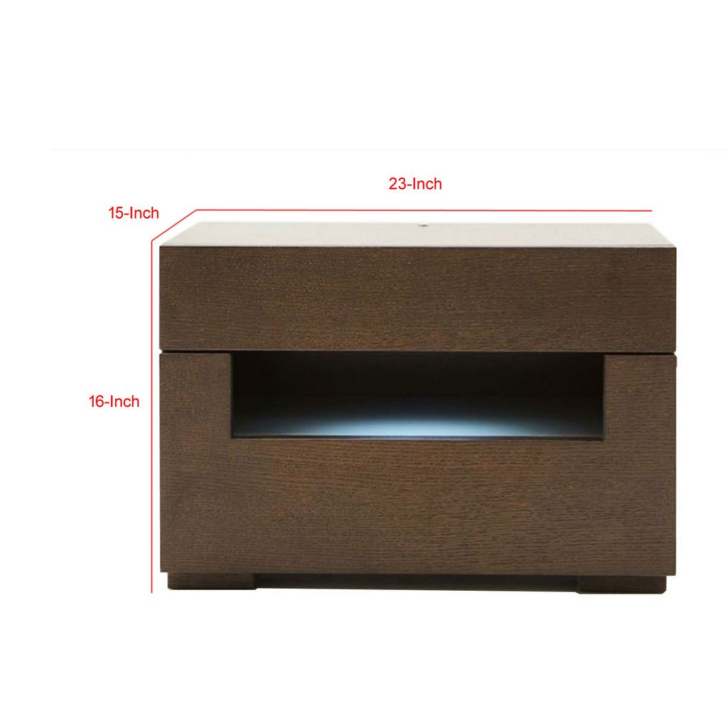 Wooden Nightstand with Two Drawer and Open Shelf, Dark Brown - View 6