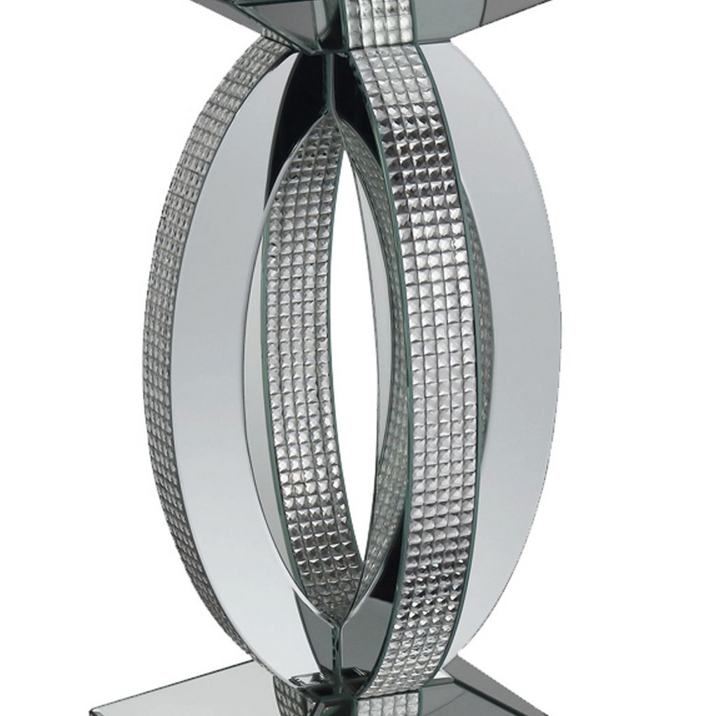 Square Wooden End Table with Curved Body and Rhinestone Accents, Silver - View 3