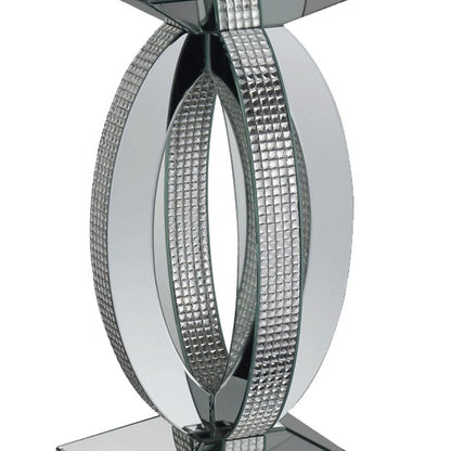 Square Wooden End Table with Curved Body and Rhinestone Accents, Silver - View 3