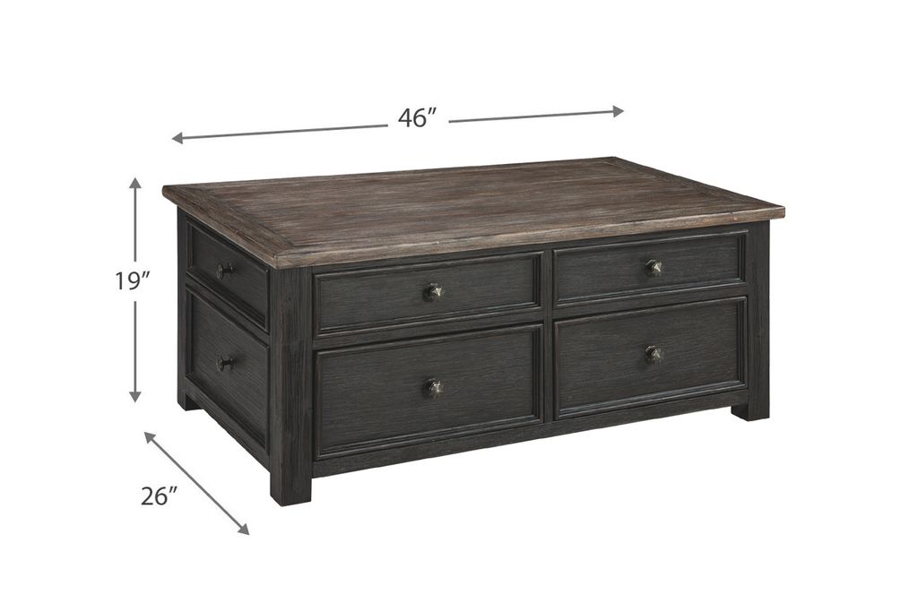 Wooden Lift Top Coffee Table with Drawers and Caster, Black and Brown - View 5