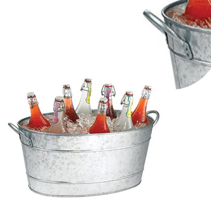 Lola 23 Inch Beverage Tub, Galvanized Antique Silver Steel, 2 Handles - View 3