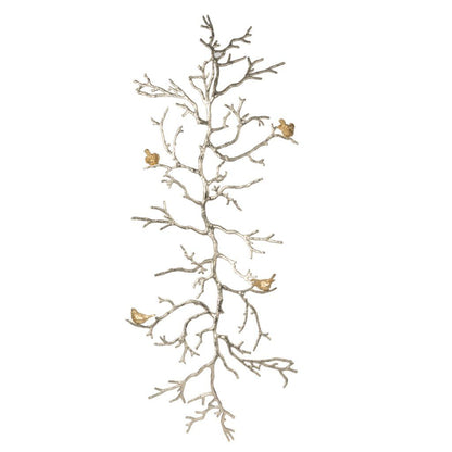 Branch Shape Aluminum Wall Decor with Gold Accented Four Birds, Silver - View 4