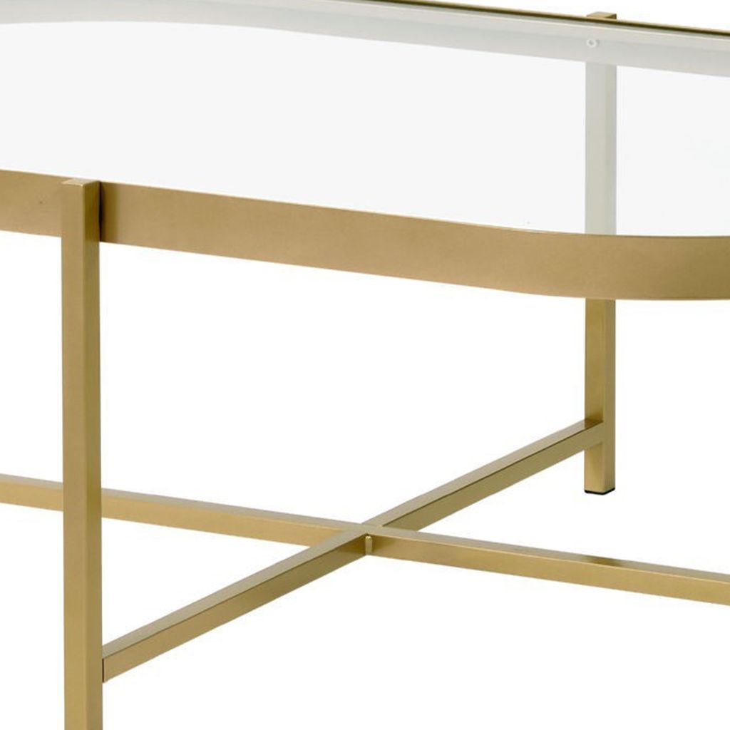 Coffee Table with Oblong Glass Top and Metal Frame, Gold - View 5