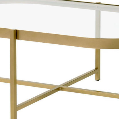 Coffee Table with Oblong Glass Top and Metal Frame, Gold - View 5