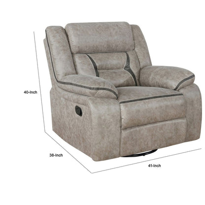 Jake 41 Inch Gliding Manual Recliner, Pillowtop, Taupe Brown Faux Leather - View 5
