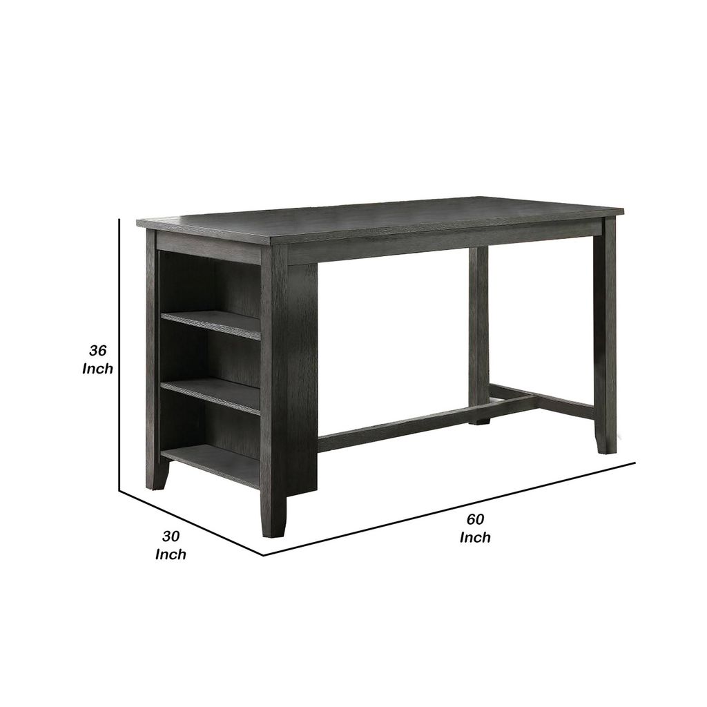 Wooden Counter Height Table with Three Storage Shelves, Gray - View 5