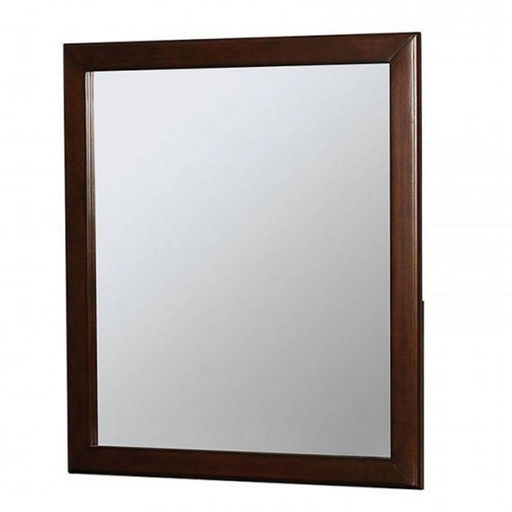 32 Inch Transitional Style Wooden Frame Mirror, Cherry - View 2